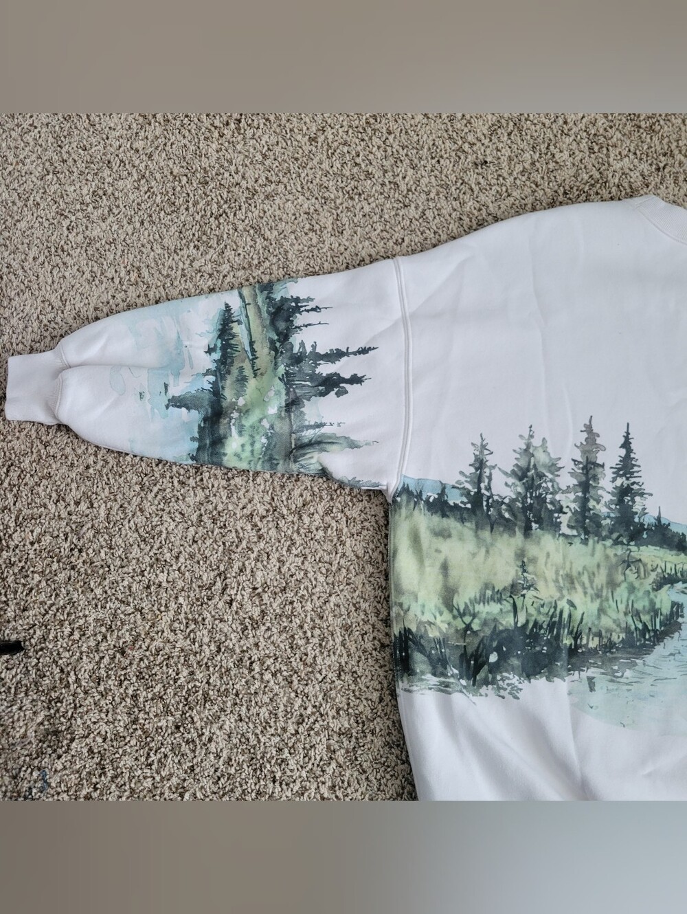 Abercrombie & Fitch Sweatshirt White Green Brown Horse Trees Oversized Large - Picture 5 of 5